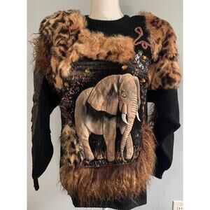 CACHE Lama? Fur Elephant Safari Zoo Sweater Animal Print $695 Retail